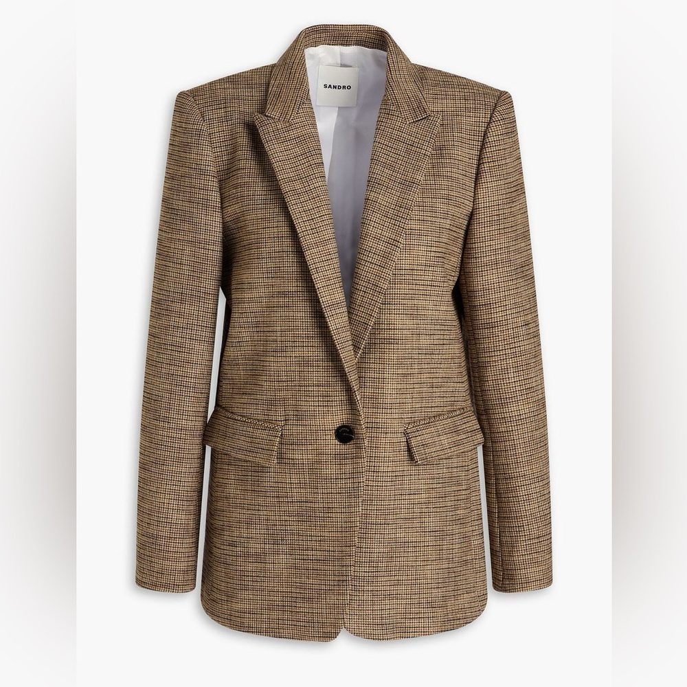 Sandro Beige Brown Houndstooth Blazer - Picture 3 of 8